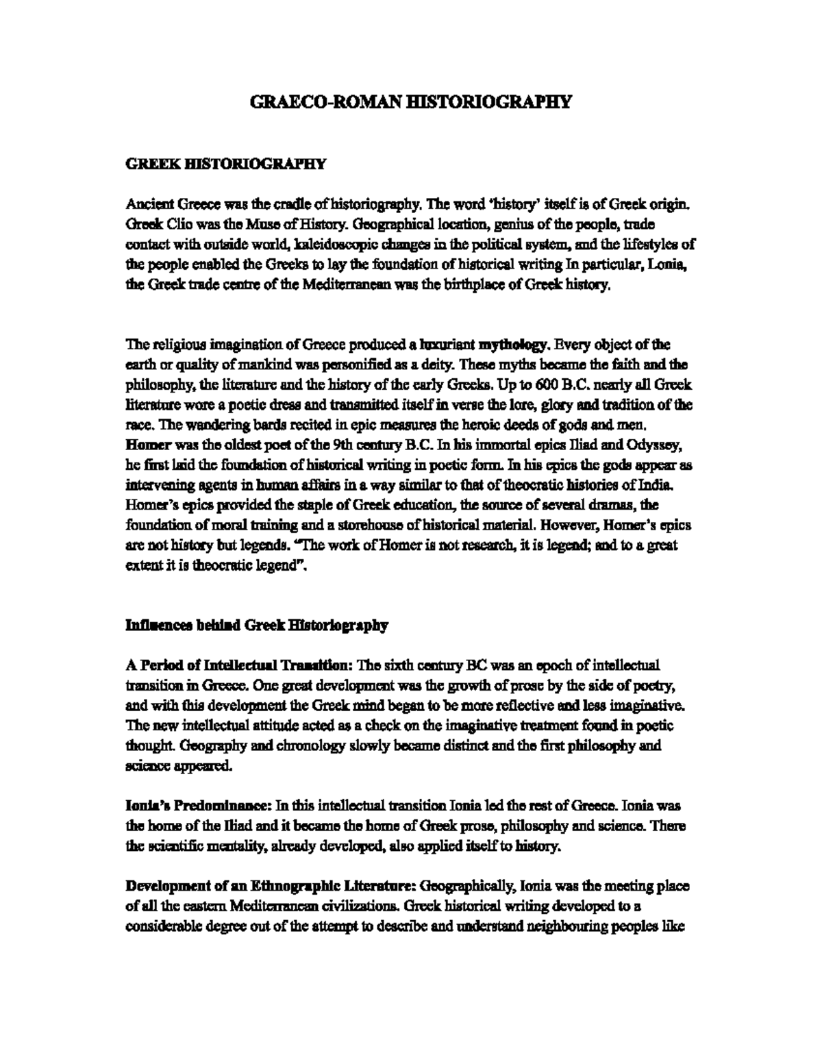 HIST101: The Evolution of Greek Historiography and Key Figures - Studocu
