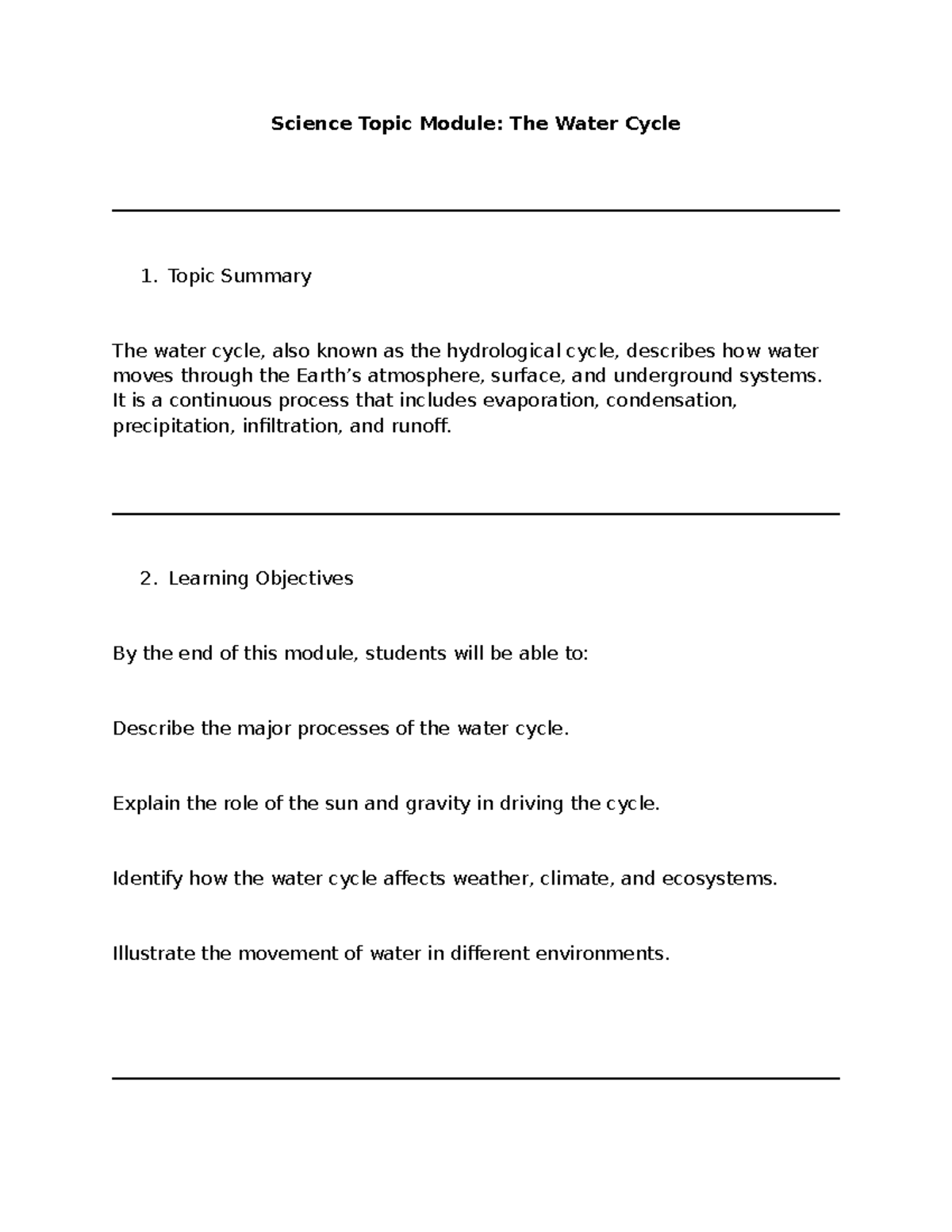 The Water Cycle and it's importance - Science Topic Module: The Water ...