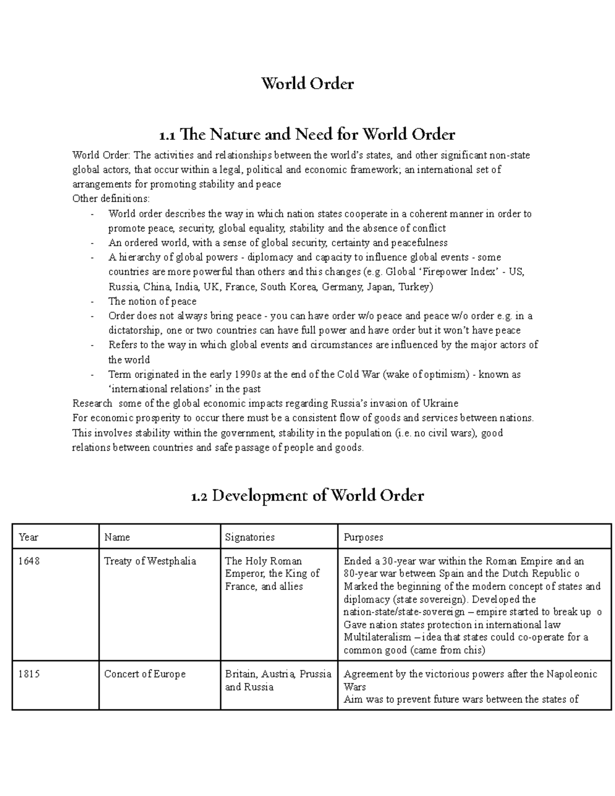 World Order Legal - World Order 1 The Nature and Need for World Order ...