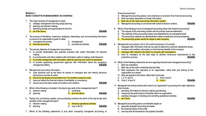 Basic Concepts in Management Accounting (MODULE 1) - Reviewer - Studocu