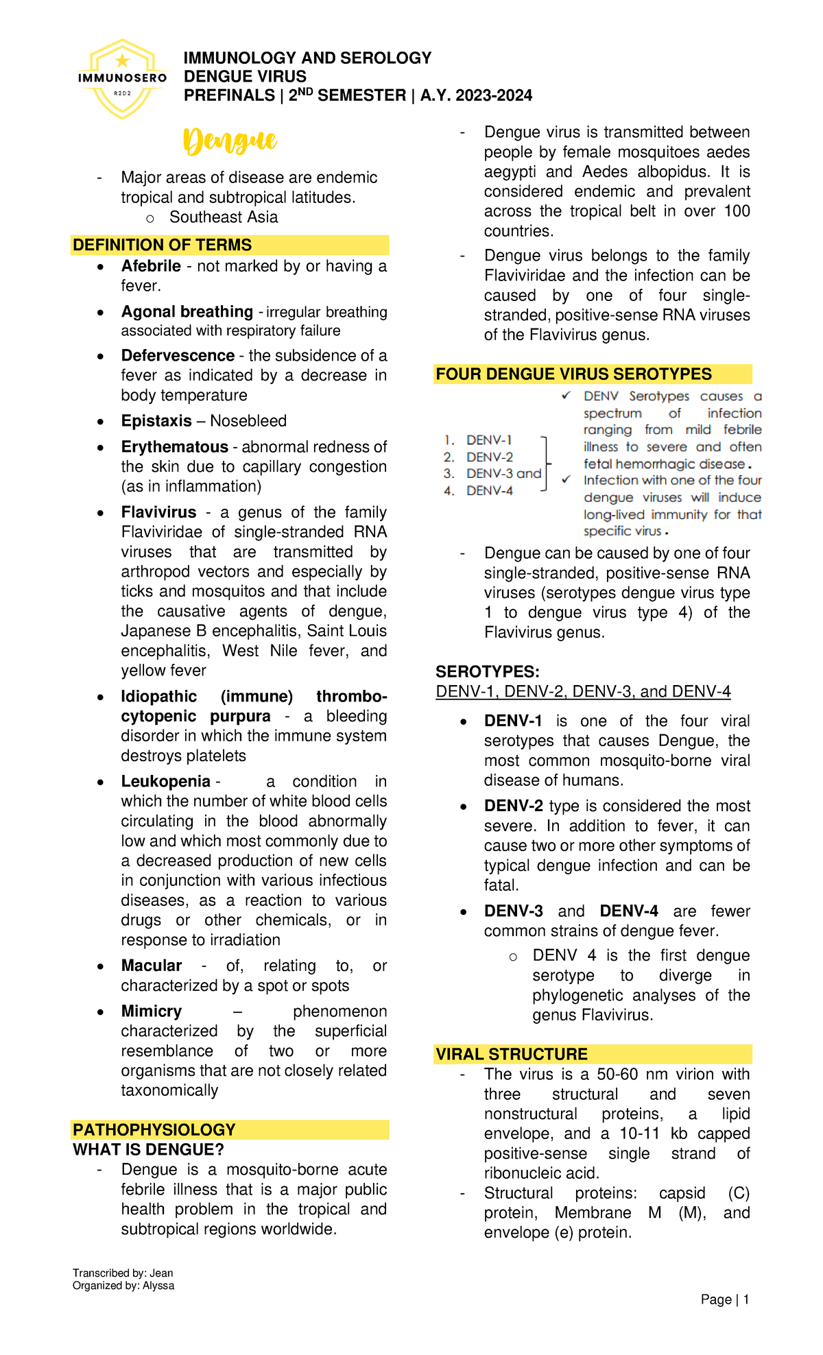 Dengue Virus Overview - Prefinals Study Notes | 2nd Sem A. 2023-2024 ...