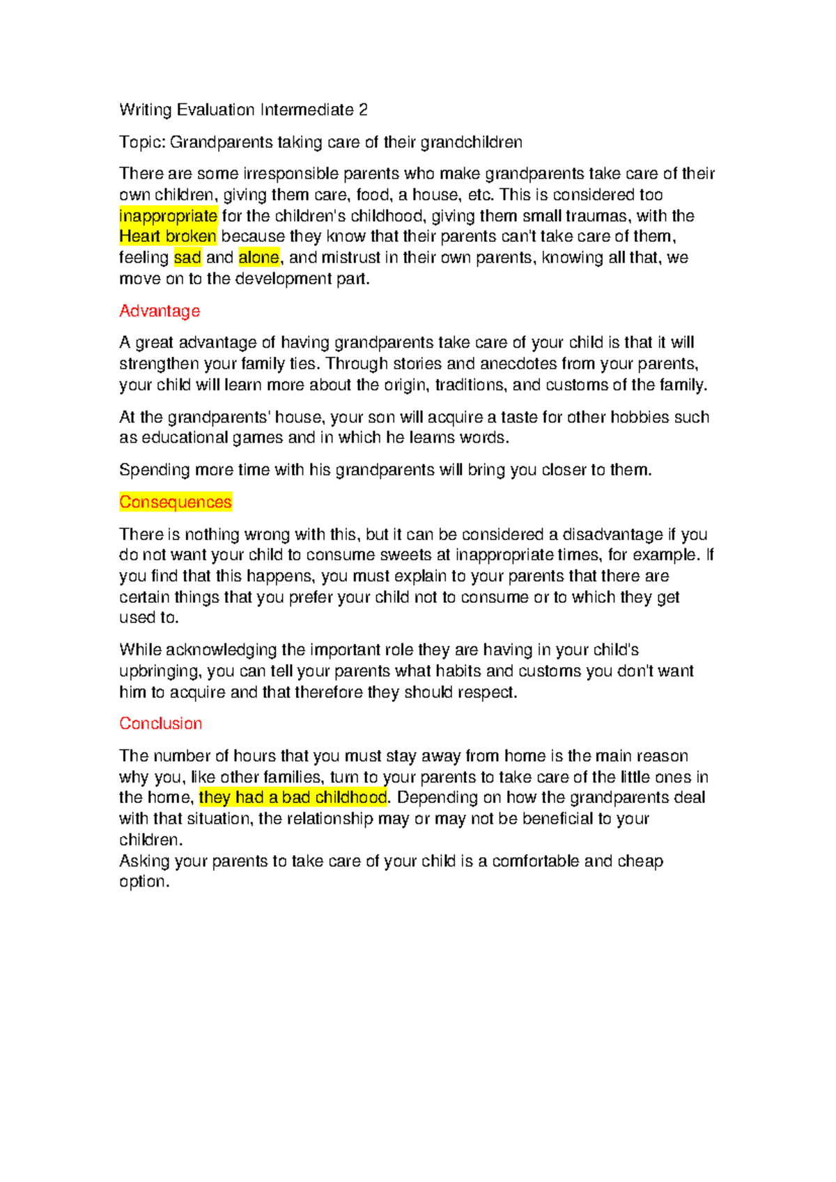 Writing Evaluation Intermediate 2 - This is considered too ...