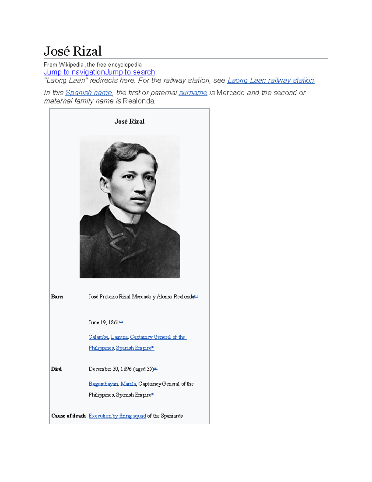 José Rizal Details and Personal Life - José Rizal From Wikipedia, the ...