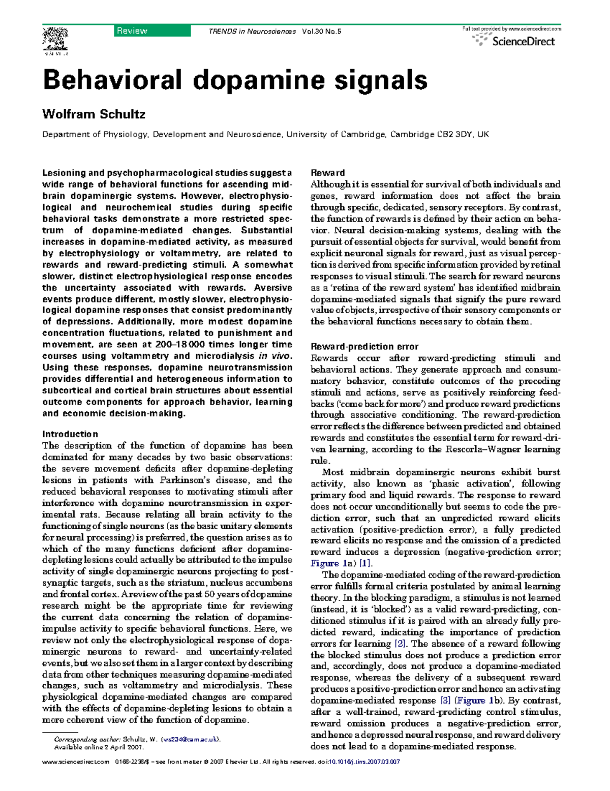 Behavioral Characteristics of Dopamine Signals in Reward Processing ...