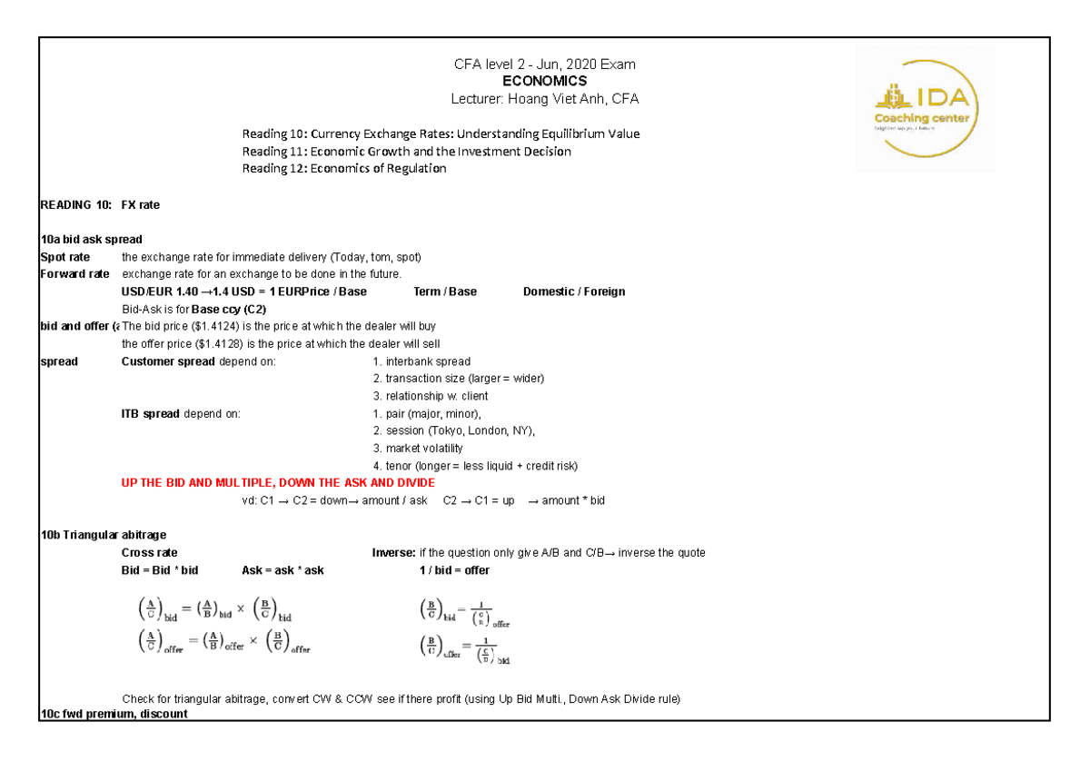 CFA Level 2 Jun 2020 Exam: Economics Overview and Key Concepts - Studocu
