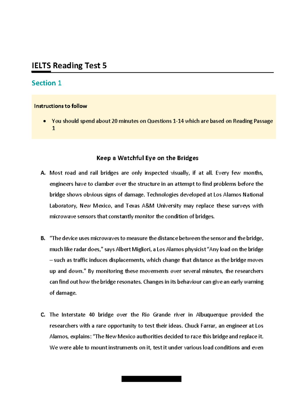 IELTS Reading Test 5 Section 1: Monitoring bridge conditions with ...