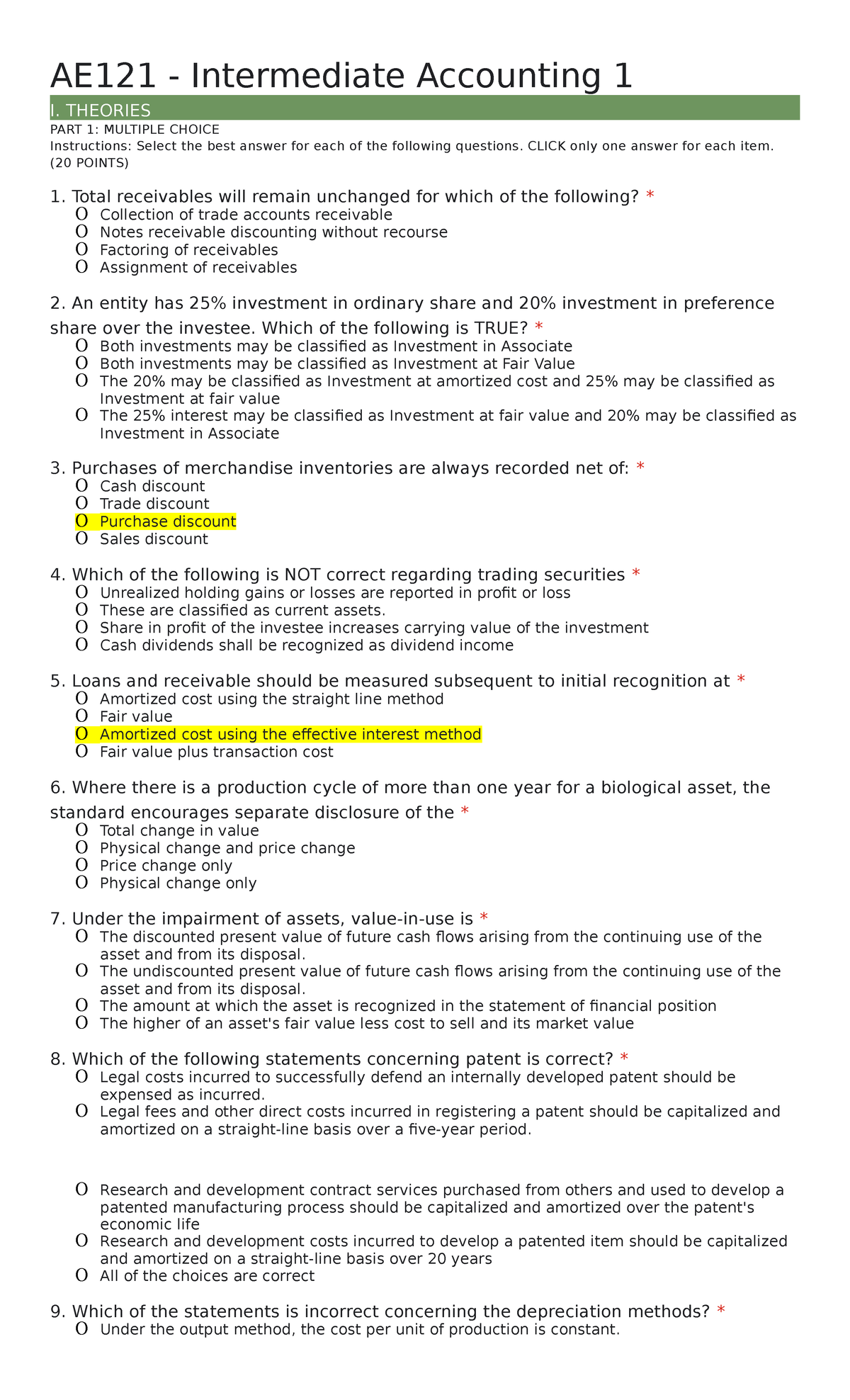 AE121 - Final Exam Study Questions for Intermediate Accounting 1 - Studocu