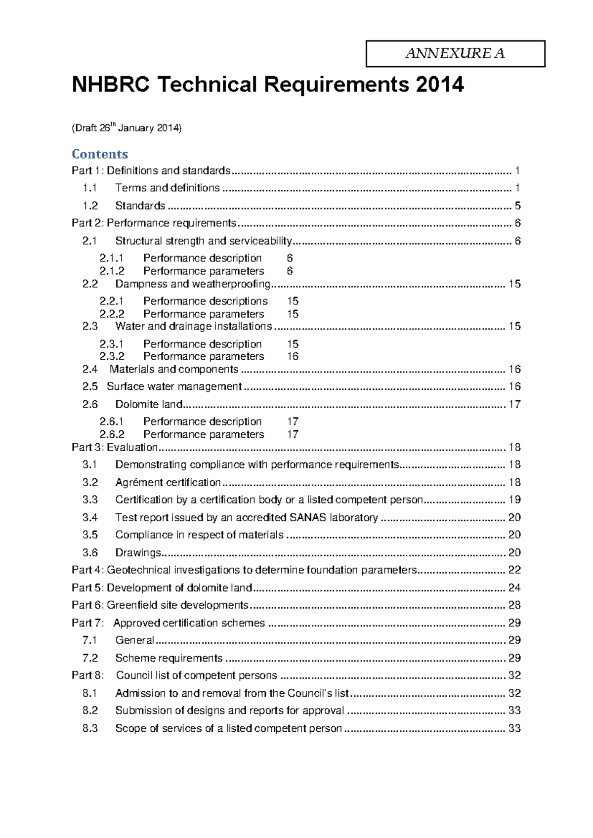 NHBRC Technical Requirements 2014: Performance Standards & Compliance ...