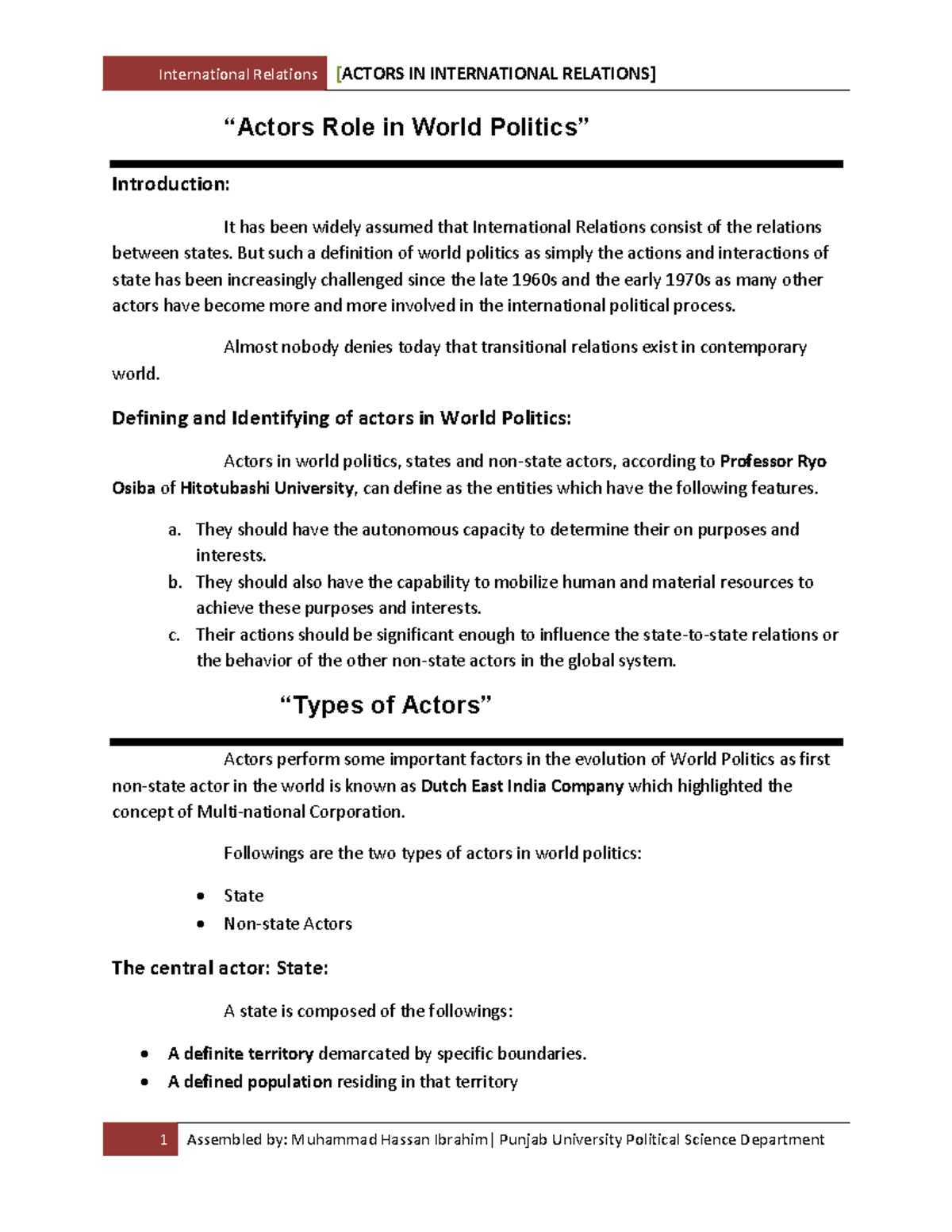 International Relations: Defining Actors in World Politics - Studocu