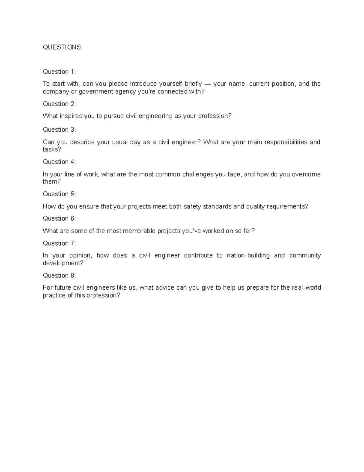 Civil Engineering Interview Questions: Insights & Advice - Studocu