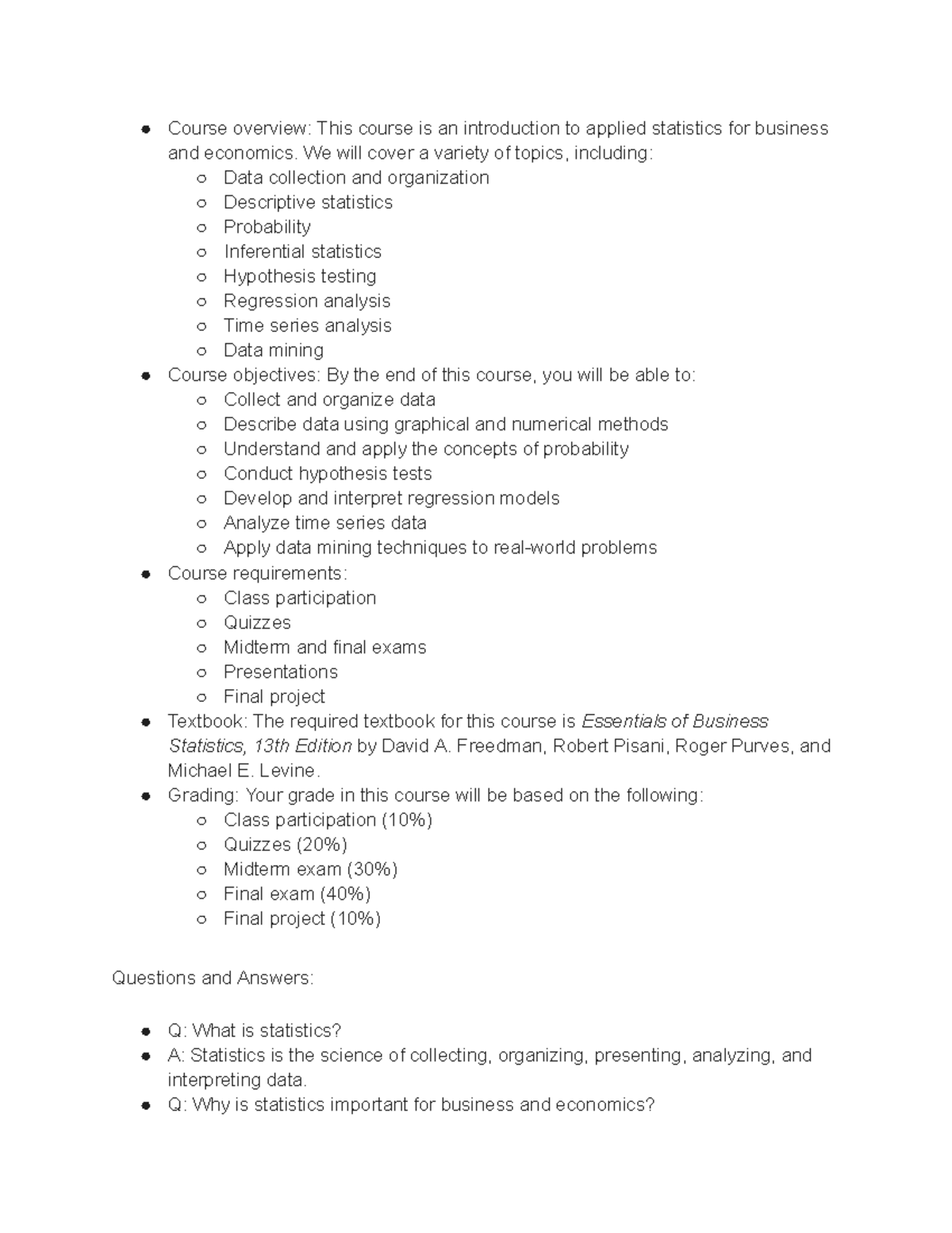 Lecture 1: Intro to Applied Statistics for Business & Economics - Studocu