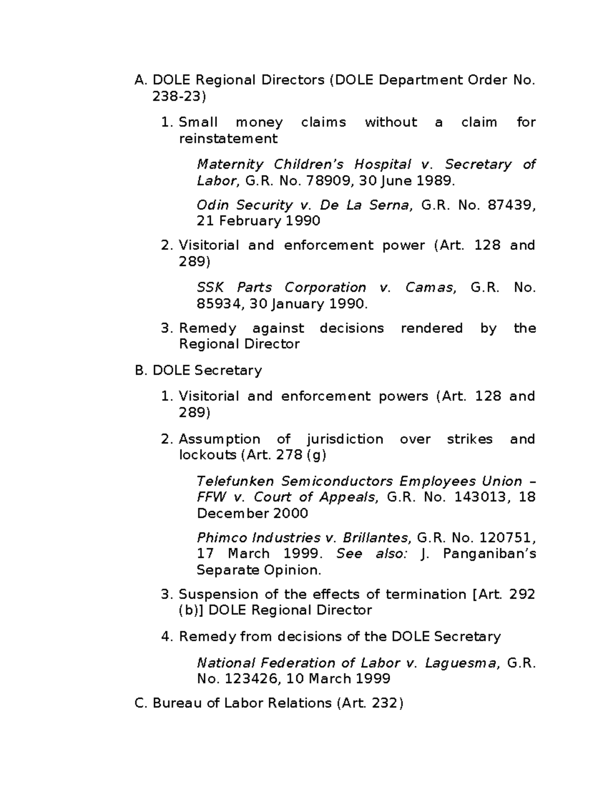 DOLE Labor Relations Case Studies and Legal Framework (LabRel P2) - Studocu