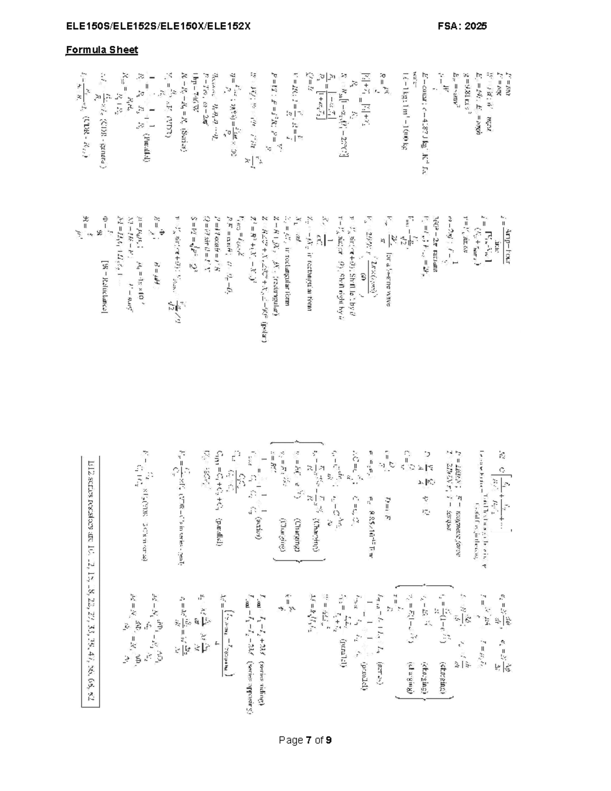 FSA: 2025 Formula Sheet - Electrical Engineering Essentials - Studocu