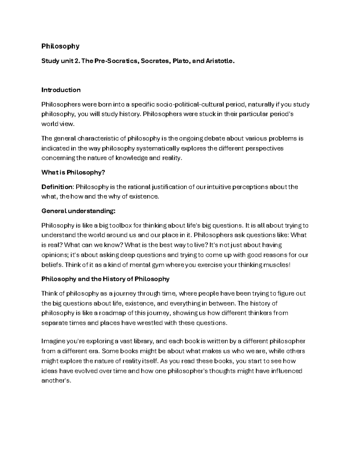 Philosophy Study Notes - PLS1501 - Study Unit 2: Pre-Socratic Thinkers ...