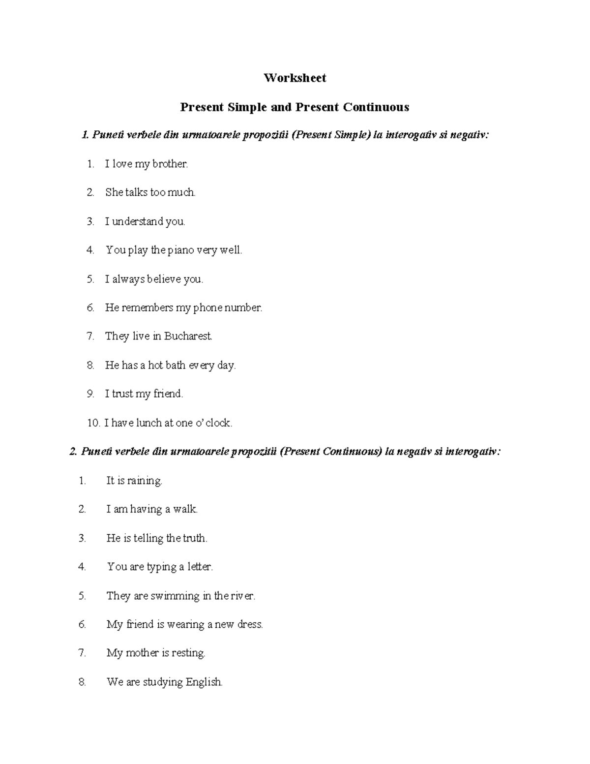 Worksheet 2: Present Simple & Continuous Exercises - Studocu