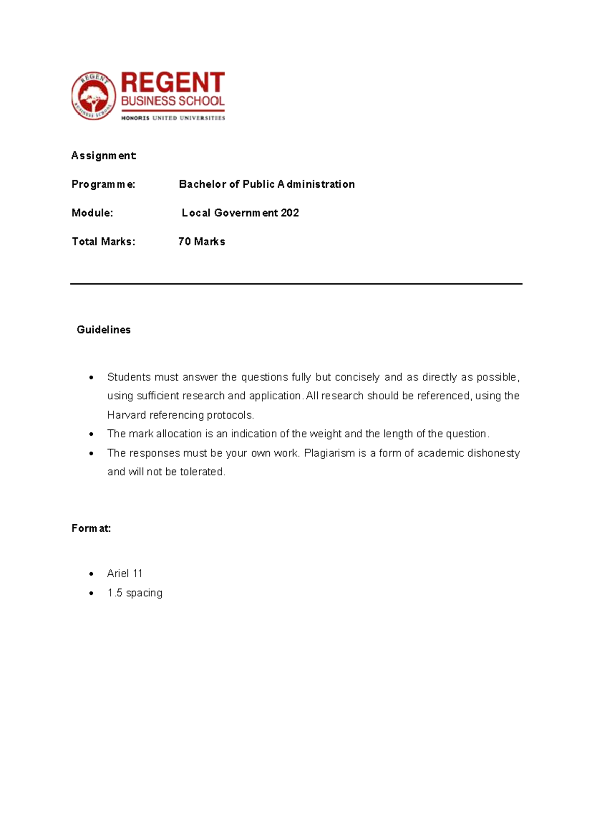 BPA 202 - Assignment on Local Government & Public Participation - Studocu