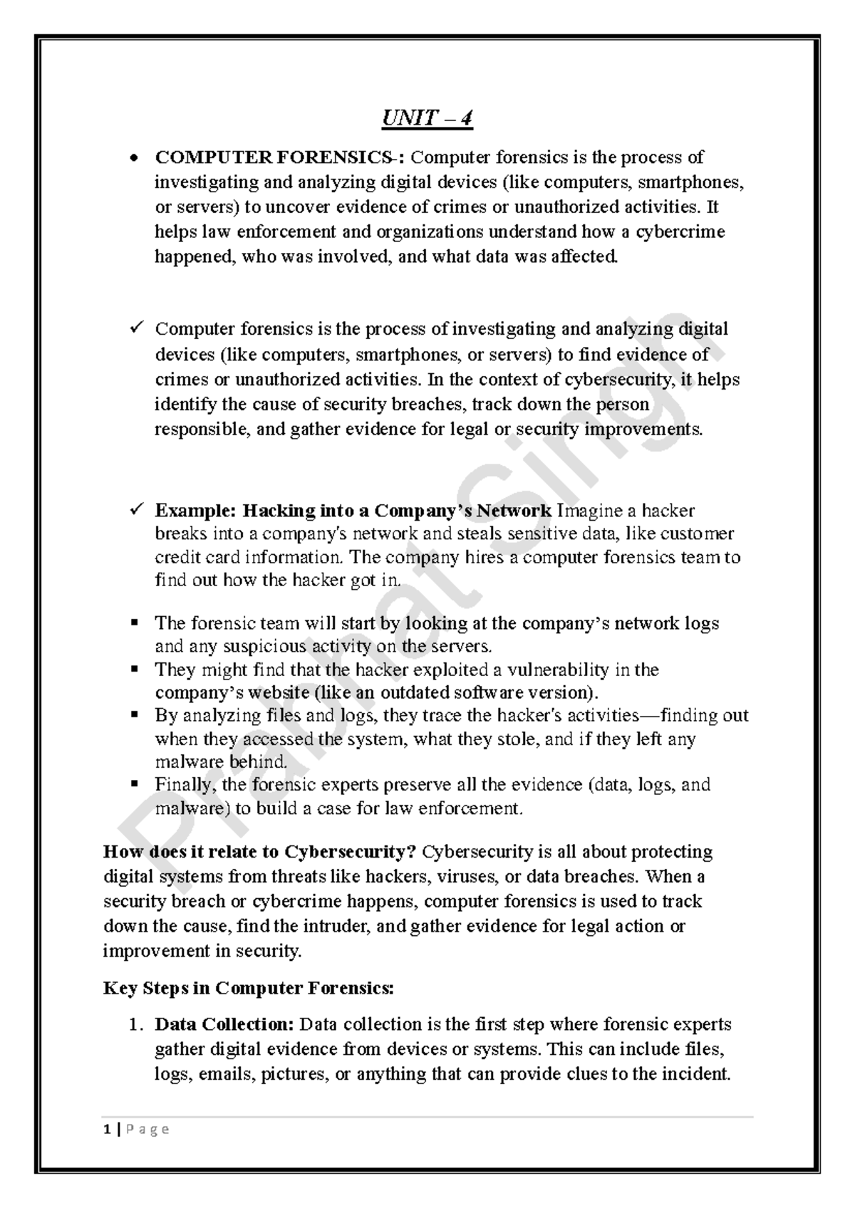 Cyber Security UNIT 4 - Unit 4 notes - UNIT – 4 COMPUTER FORENSICS ...