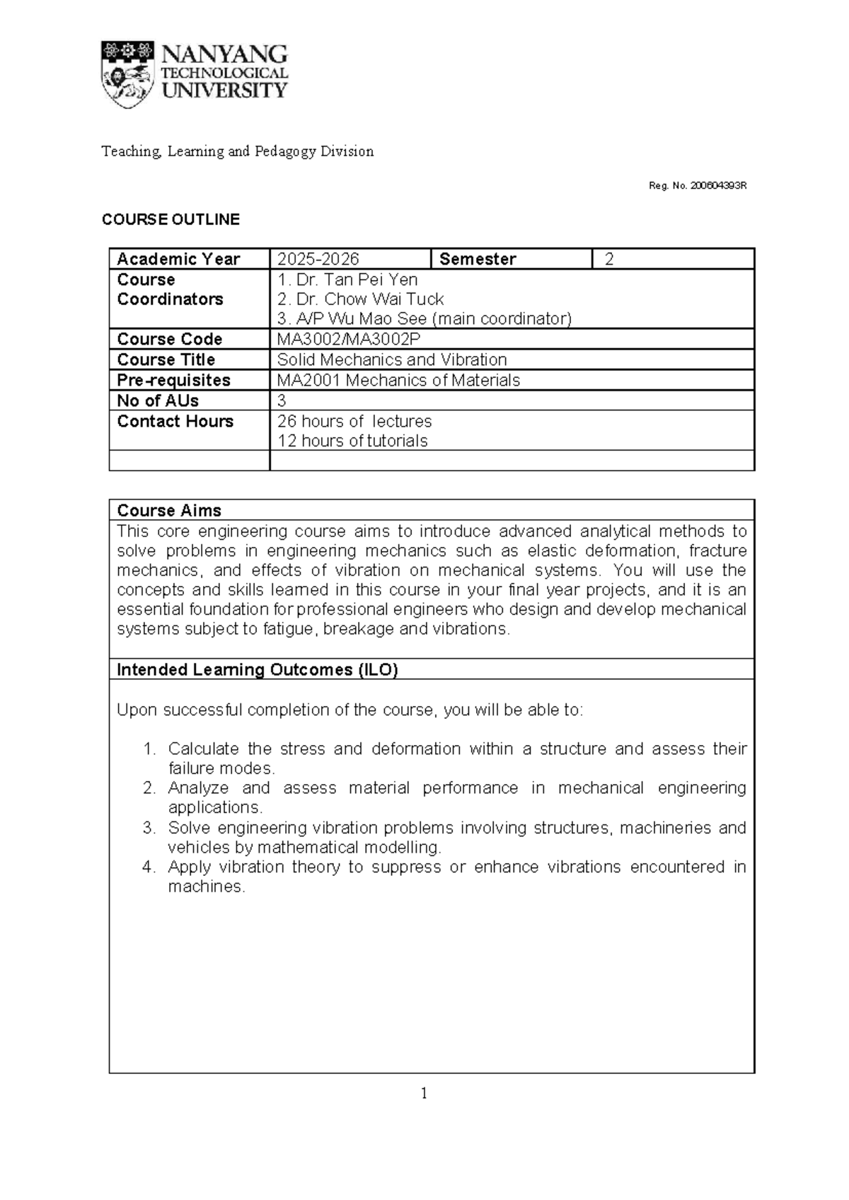 MA2001 Mechanics of Materials Course Outline and Learning Outcomes ...