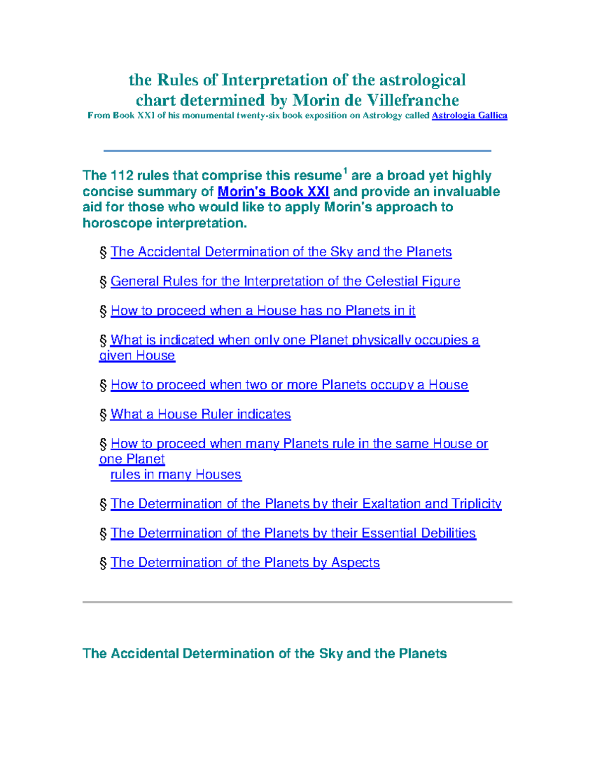 Astrology 101: Morin de Villefranche's 112 Rules of Chart ...