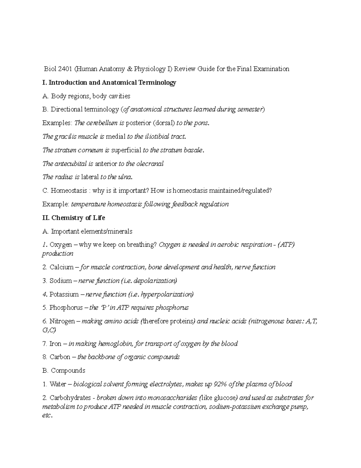 Biol 2401 A&P I Final Exam Comprehensive Study Guide - Studocu