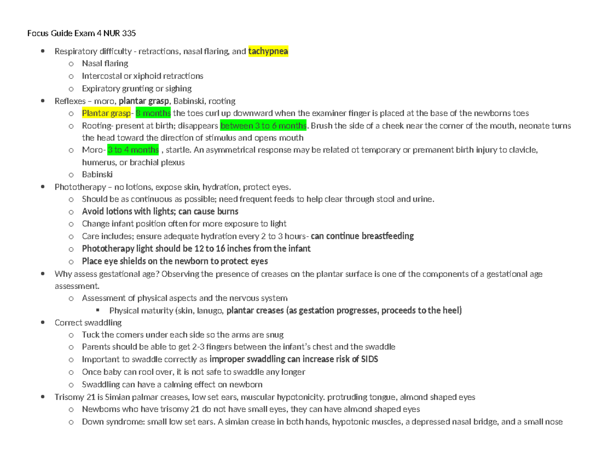 Focus Guide for Exam 4: Maternal Health Theory & Application (NUR 335 ...