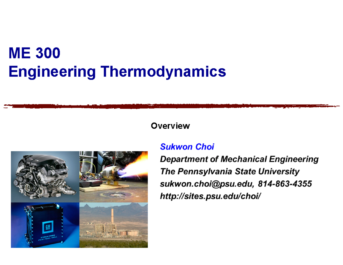 ME 300 Lecture Notes: Engineering Thermodynamics Overview - Studocu