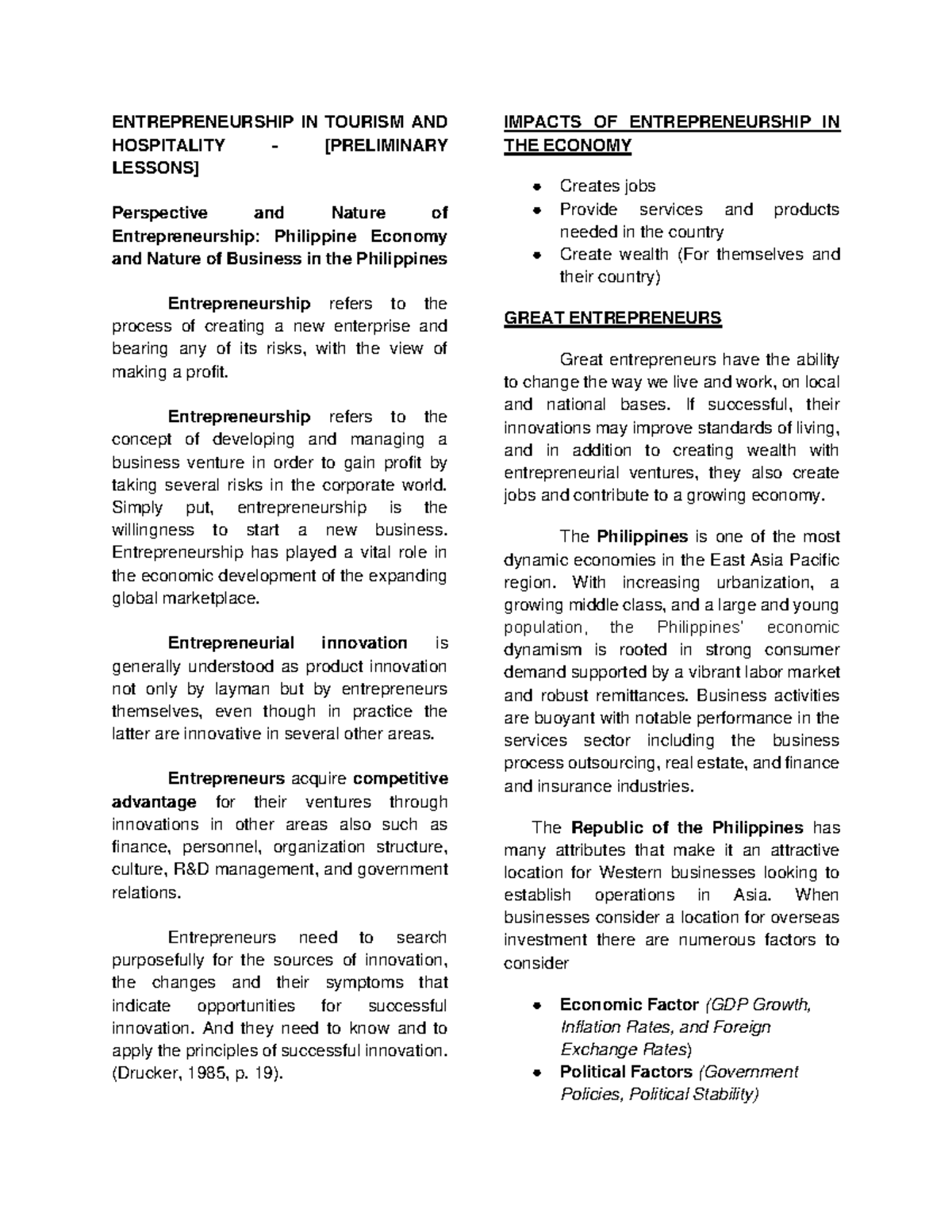 ENT 101: Prelim Lessons on Entrepreneurship in Tourism & Hospitality ...