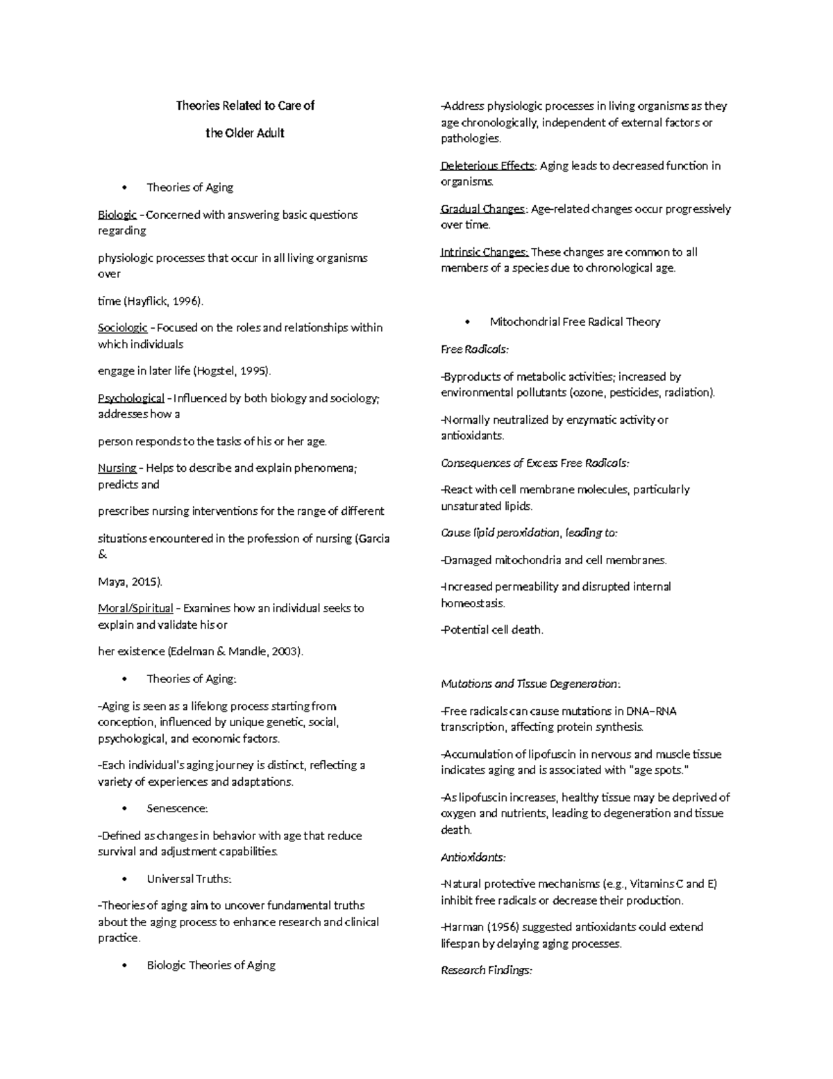 Theories of Aging and Care for Older Adults: A Comprehensive Overview ...