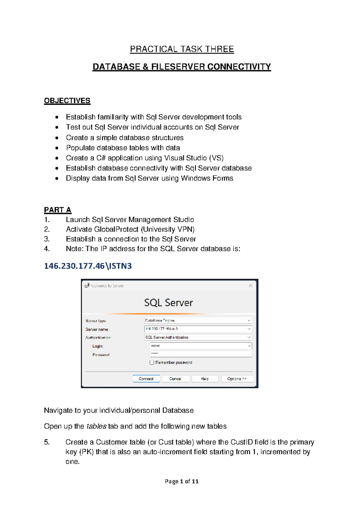 Prac 4: Database & FileServer Connectivity with Sql Server and C# ...