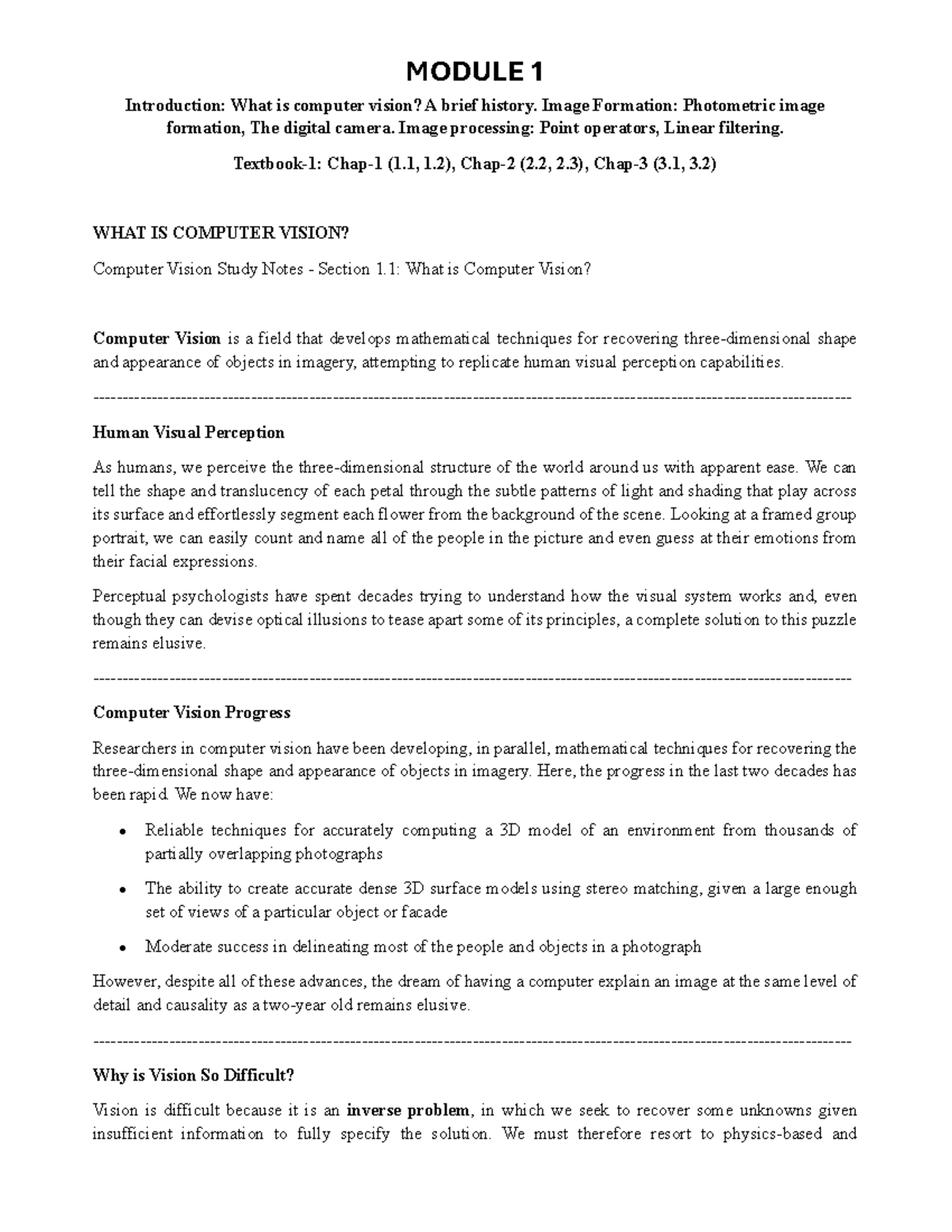 CV 1.1 Study Notes: Introduction to Computer Vision and Image ...