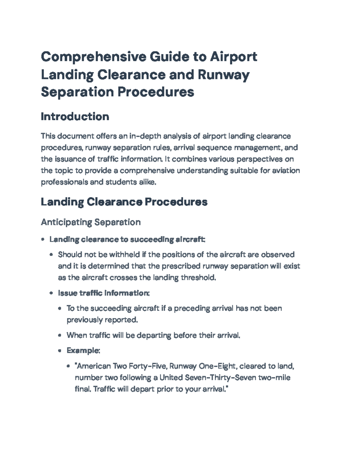 Aviation Procedures: Landing Clearance & Runway Separation Guidelines ...