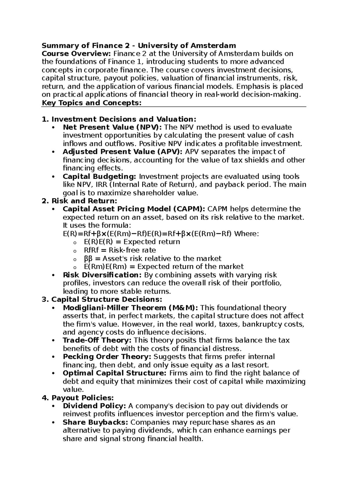 Summary of Finance 2 (FIN2): Key Concepts and Applications - Studeersnel