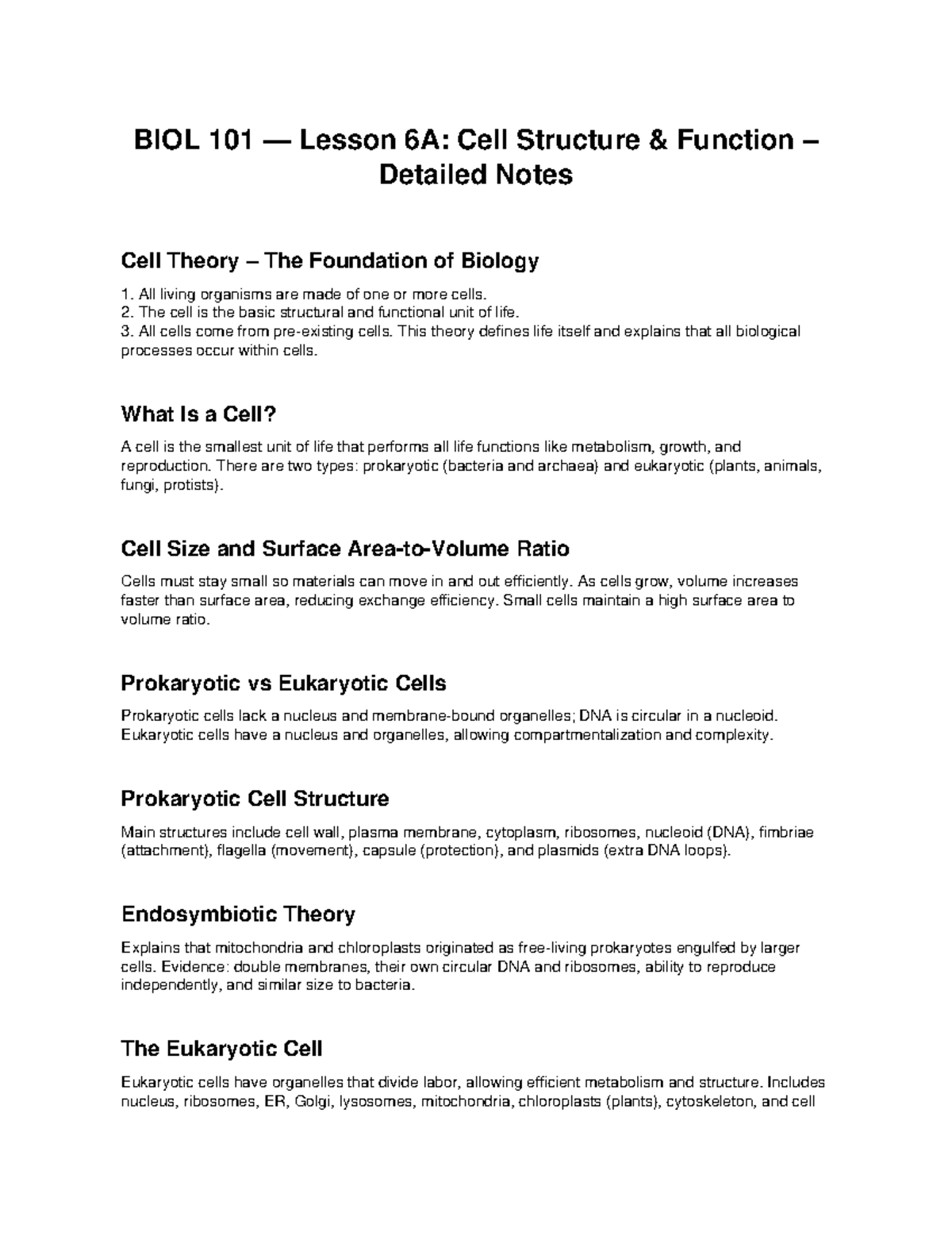 BIOL 101 Final Exam Study Guide: Eukaryotic Cell Structure & Function ...