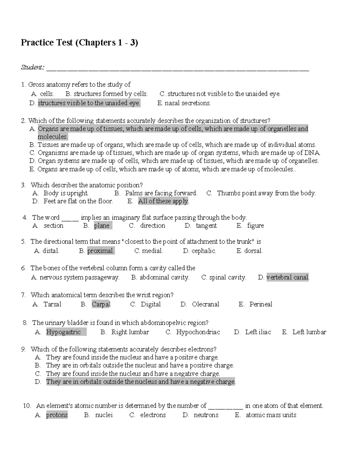 Practice Test (Chapters 1-3) with Answer Key - Studocu
