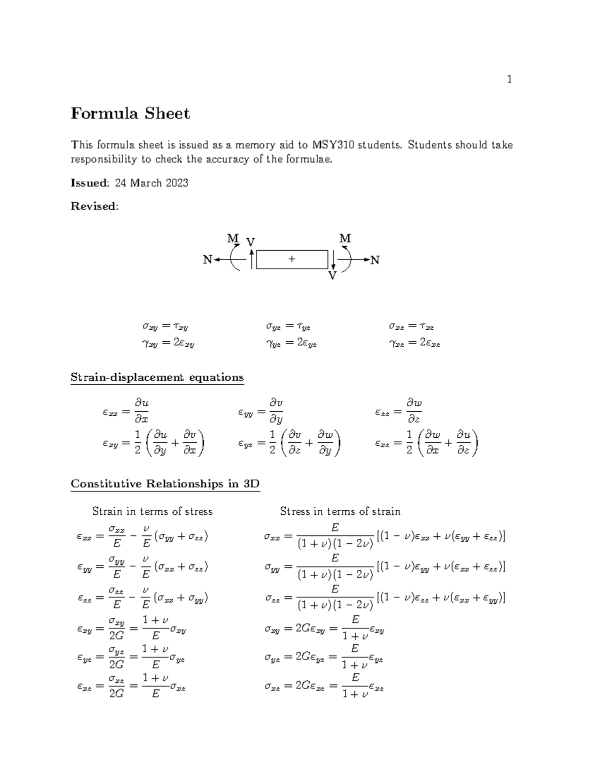 MSY310 Formula Sheet for Students: Essential Equations 2023 - Studocu
