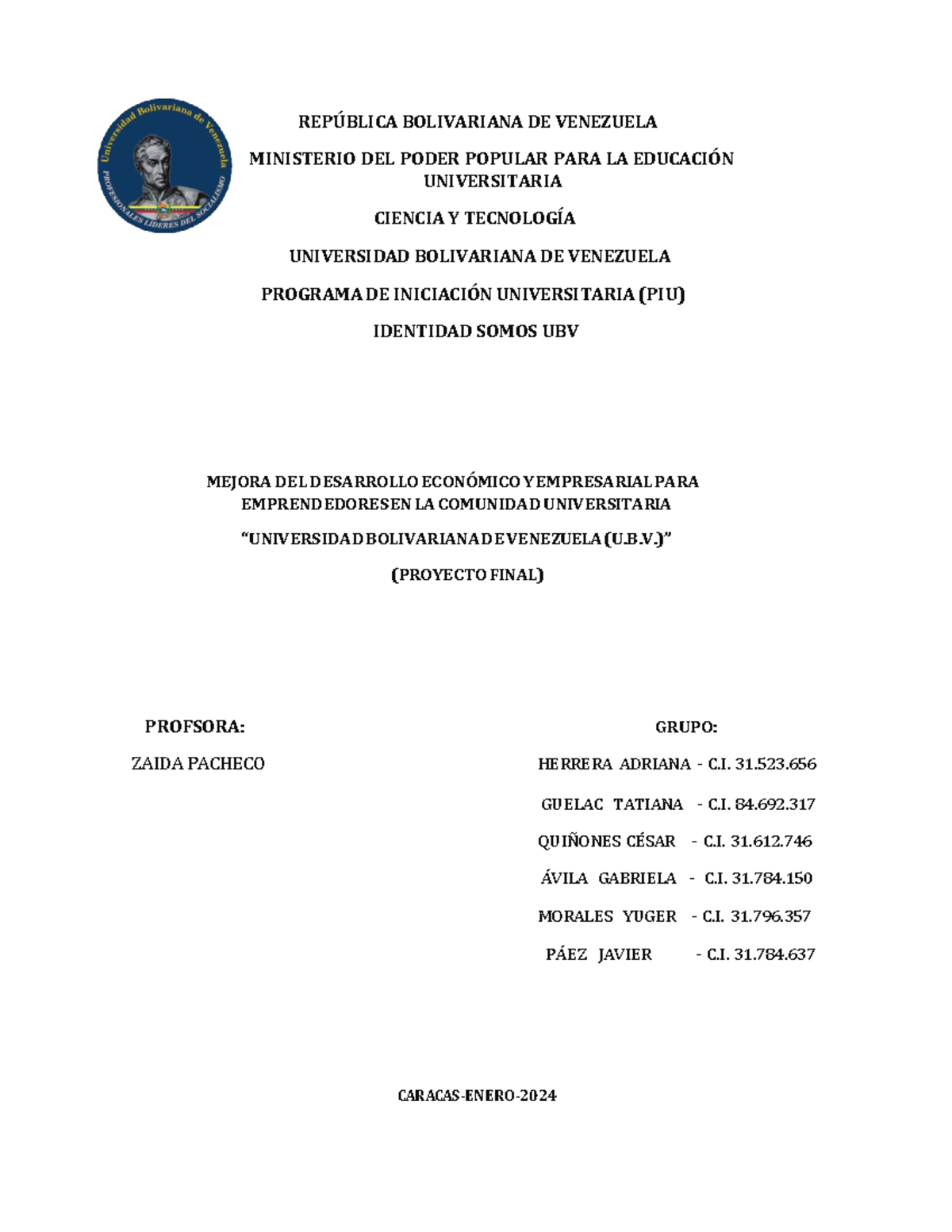 Proyecto Final: Mejora del Desarrollo Económico para Emprendedores UBV ...
