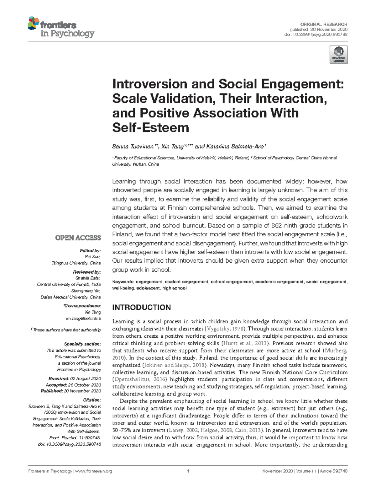 Introversion and Social Engagement: Scale Validation in Educational ...