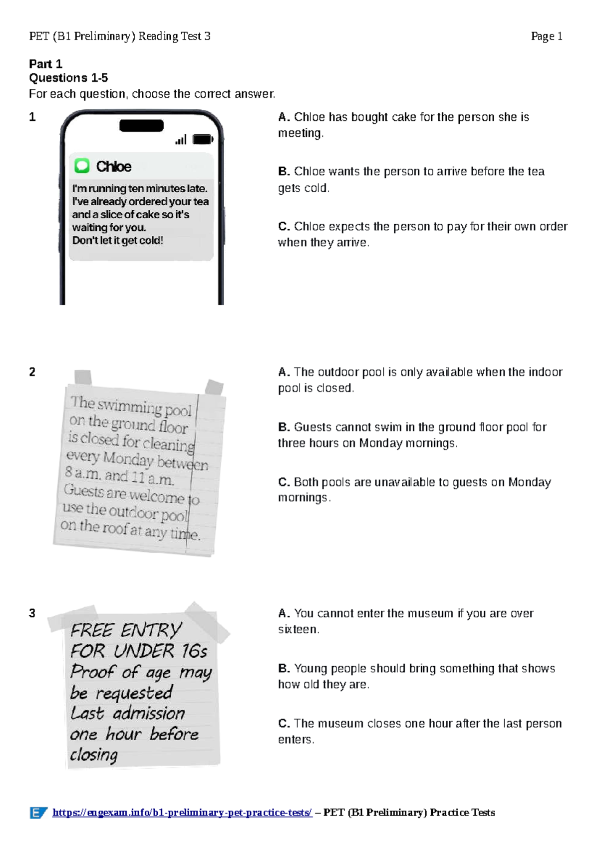 PET (B1 Preliminary) Reading Practice Test 3 - Complete Guide - Studocu