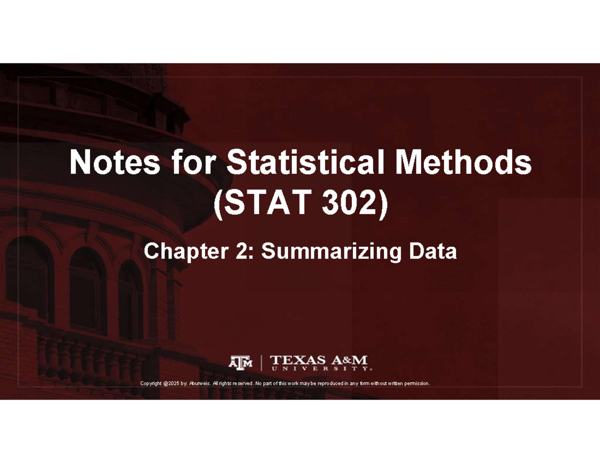 Statistical Methods Lecture Notes Stat 302 Summarizing Data Studocu