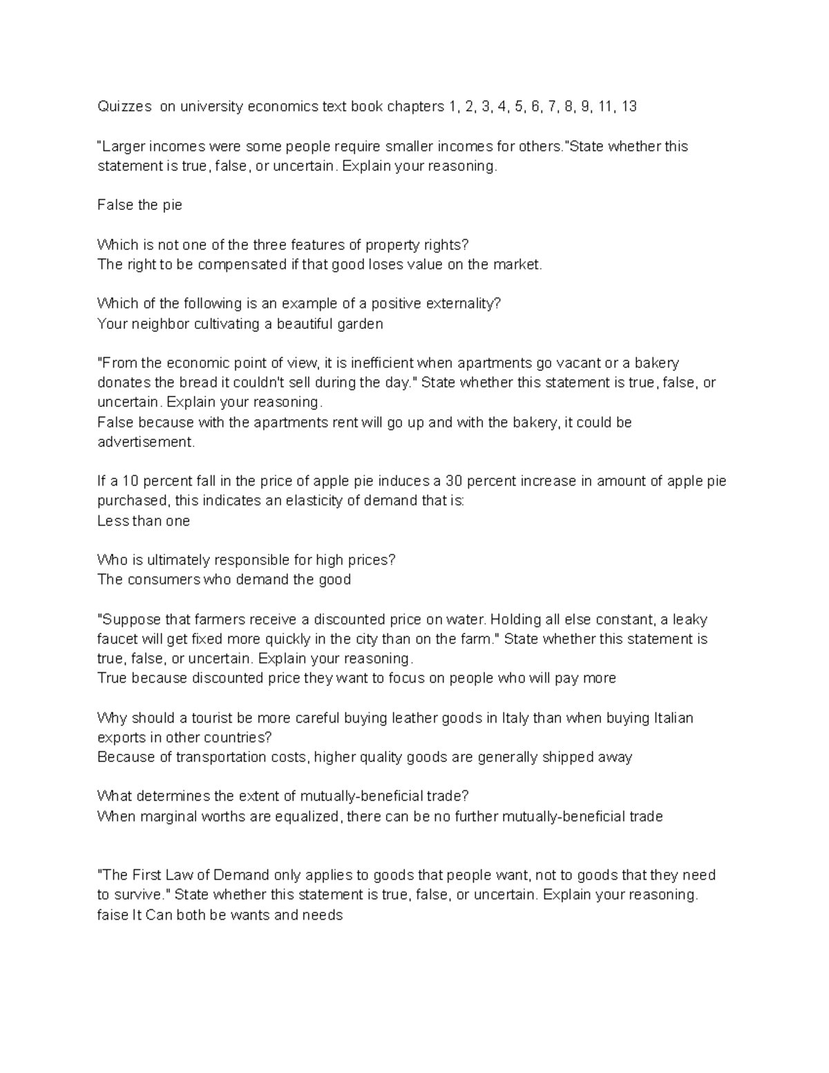 Econ 101: Quiz on Chapters 1-9, 11, 13 - Key Concepts & Questions - Studocu