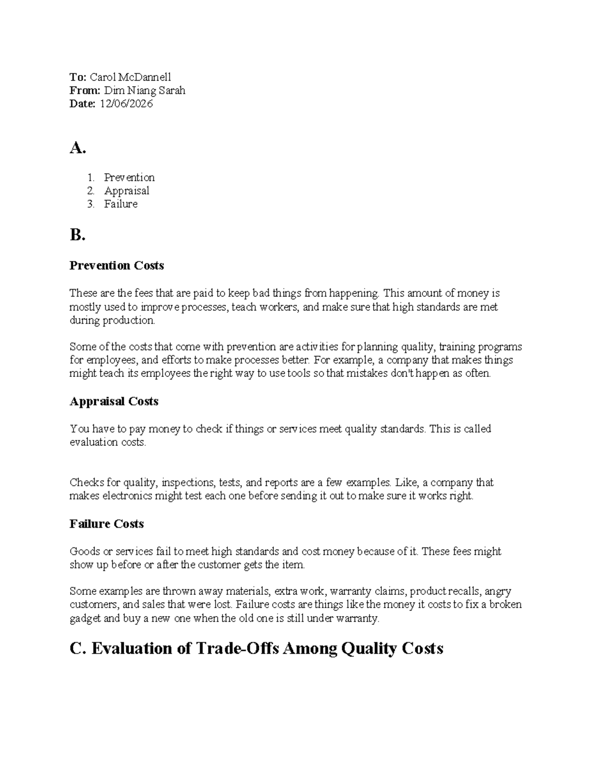 AVM1 Task 1 - Understanding Quality Costs: Prevention, Appraisal, and ...