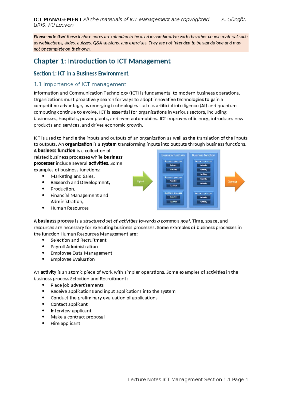 ICT Management Lecture Notes: Chapter 1 Overview and Key Concepts - Studocu