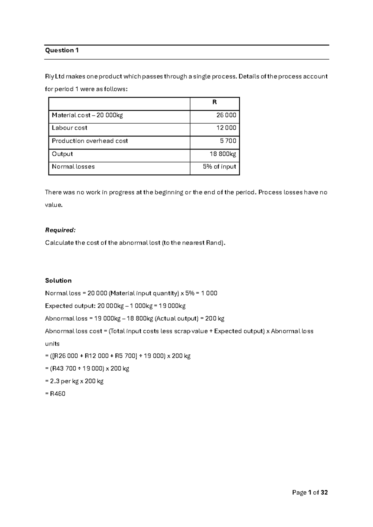 Class Questions and Solutions for Process Costing (ACC 101) - Studocu
