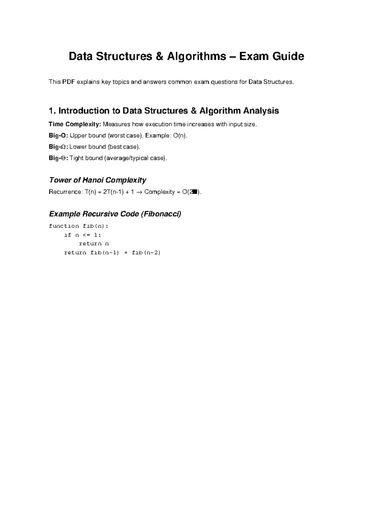 Data Structures Algorithms Exam Guide: Key Topics & Tips - Studocu