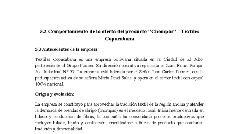 Comportamiento oferta Chompas Textiles Copacabana - 5 Comportamiento de ...