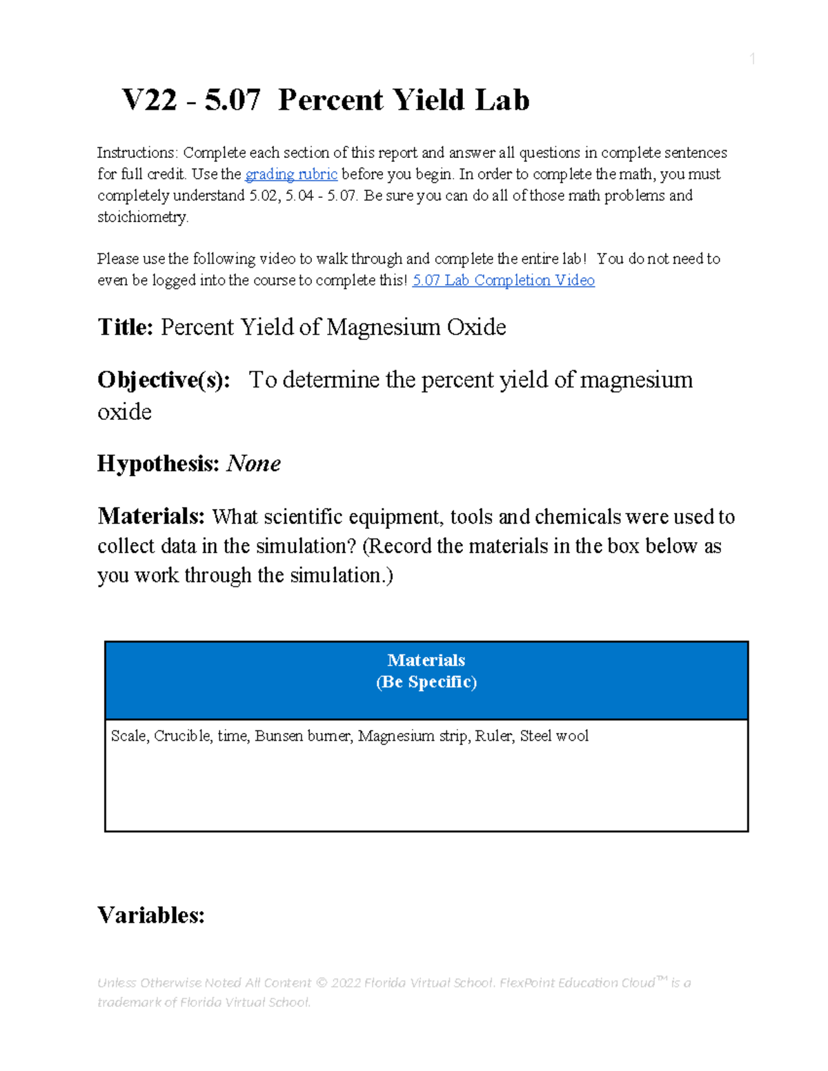 V22 - 5% Yield Lab: Calculating Percent Yield of Magnesium Oxide - Studocu