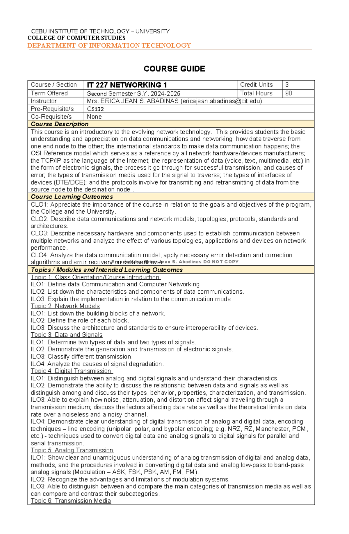 IT 227 Networking 1 Course Guide: Overview and Learning Outcomes - Studocu