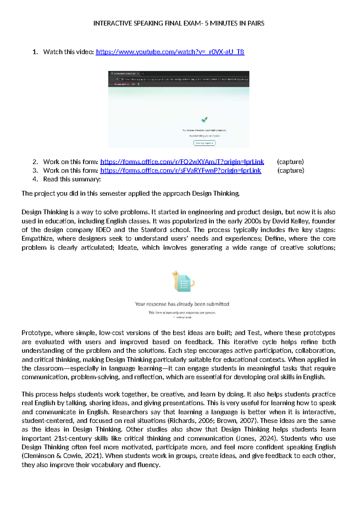 INTERACTIVE SPEAKING FINAL EXAM: DESIGN THINKING IN PAIRS - Studocu