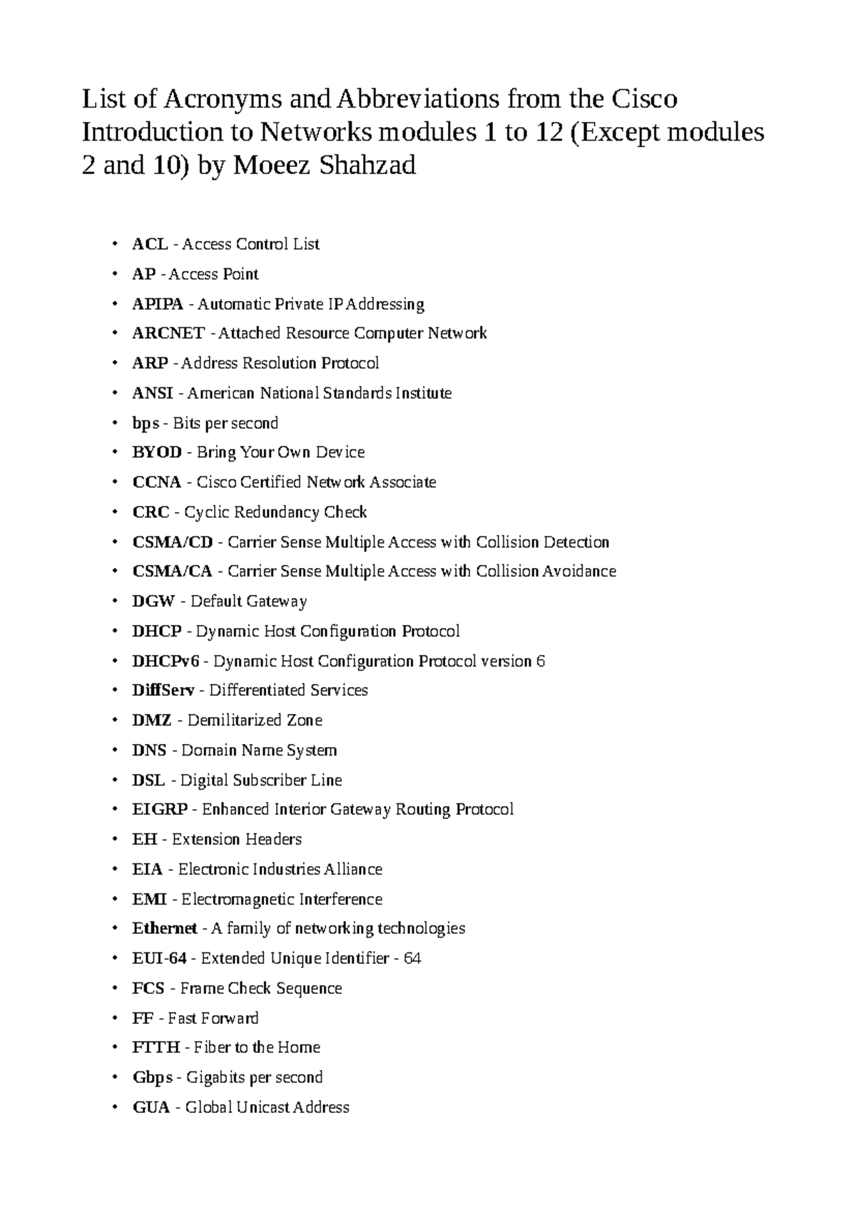 CFB115D List of Acronyms and Abbreviations for Cisco Networking Modules ...
