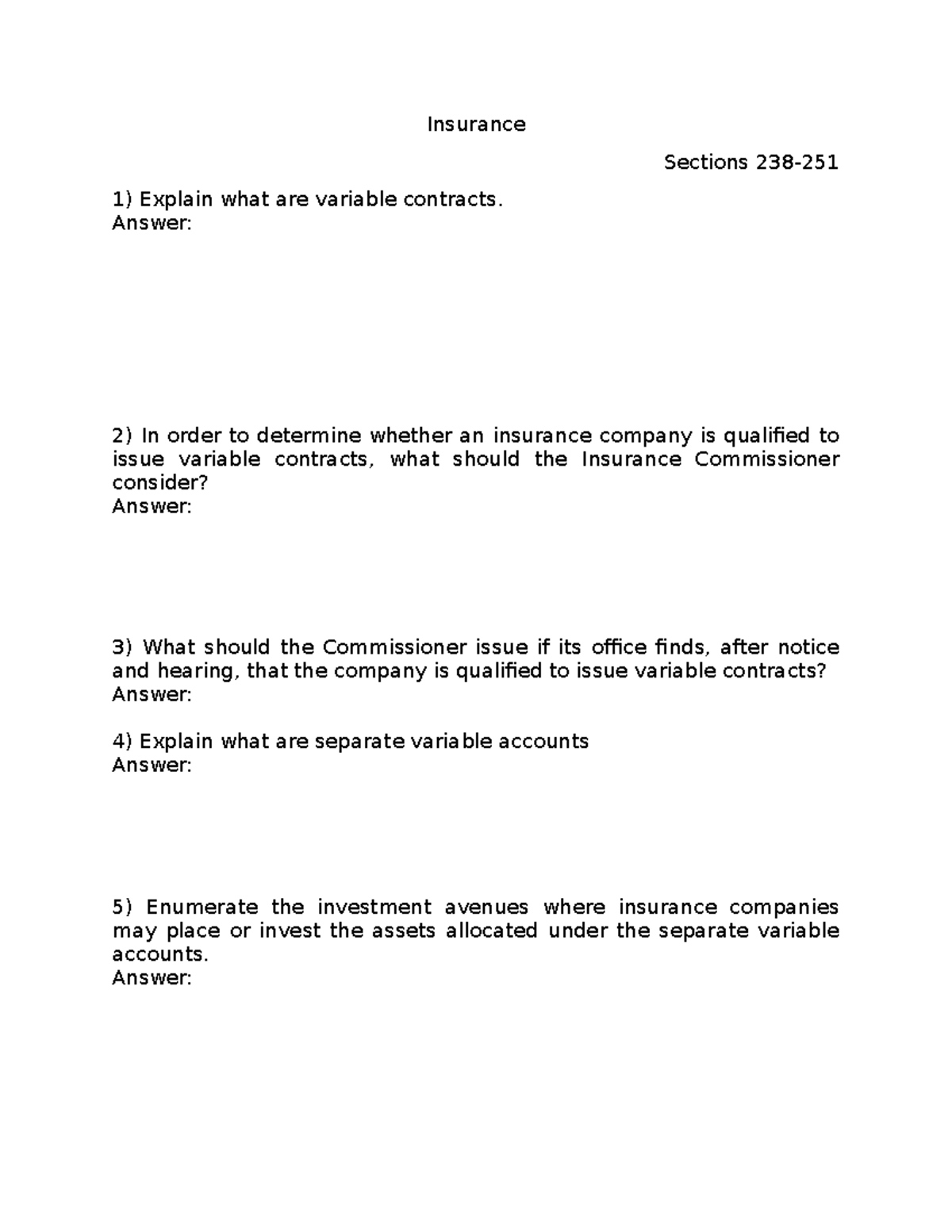 Insurance Interactive Lecture Notes on Variable Contracts & Claims ...